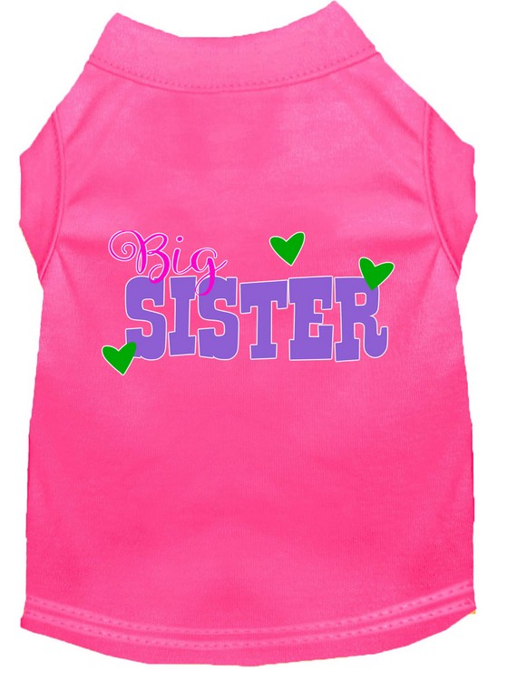 Big Sister Screen Print Dog Shirt Bright Pink Med